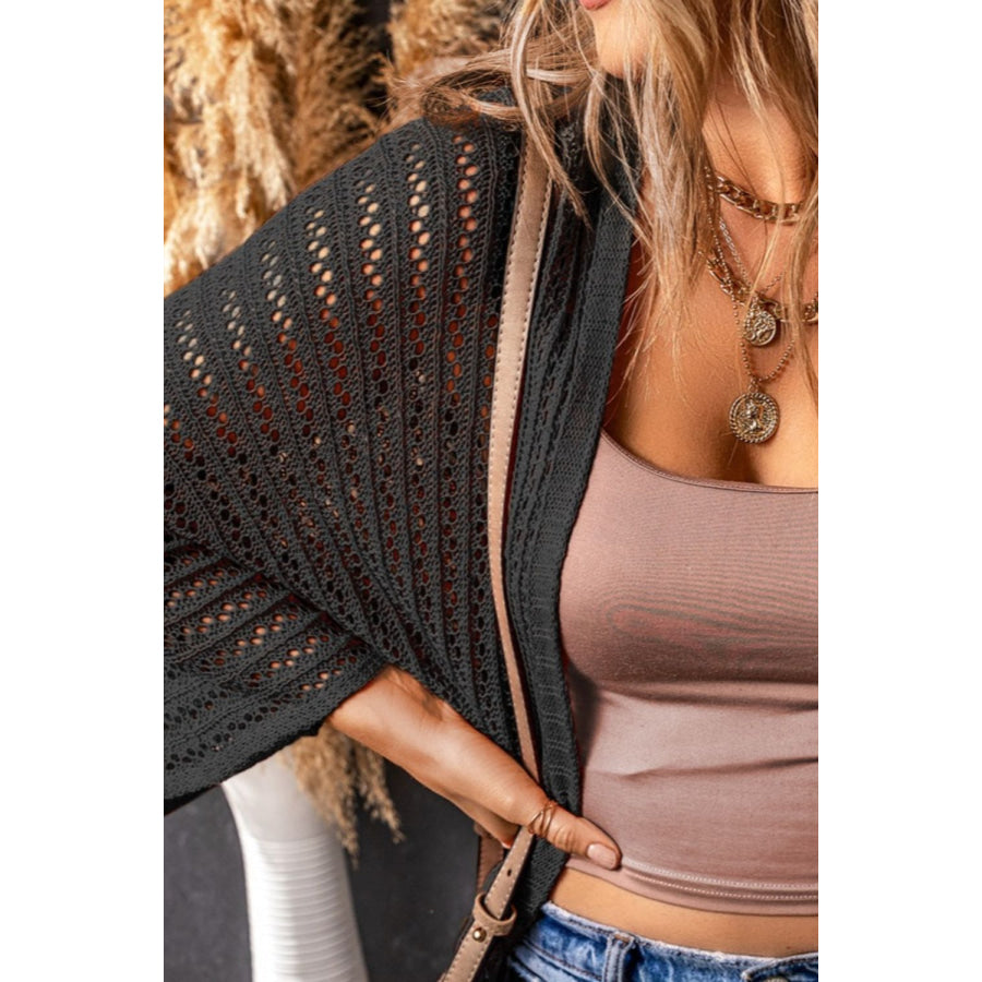 Openwork Open Front Long Sleeve Cardigan Apparel and Accessories