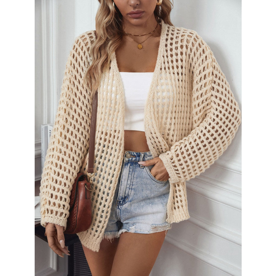 Openwork Open Front Long Sleeve Cardigan Apparel and Accessories