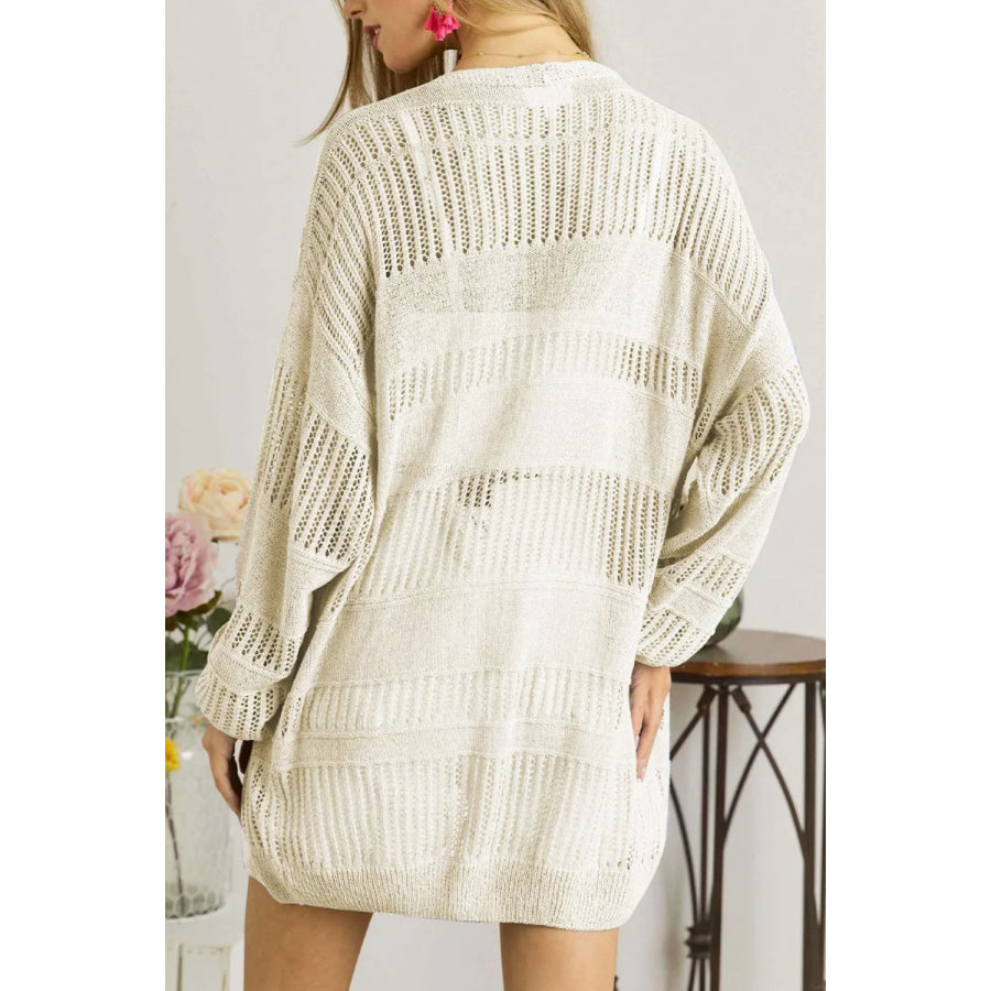 Openwork Open Front Long Sleeve Cardigan Ivory / S Apparel and Accessories