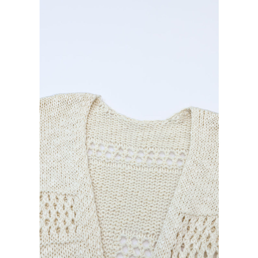 Openwork Open Front Long Sleeve Cardigan Apparel and Accessories