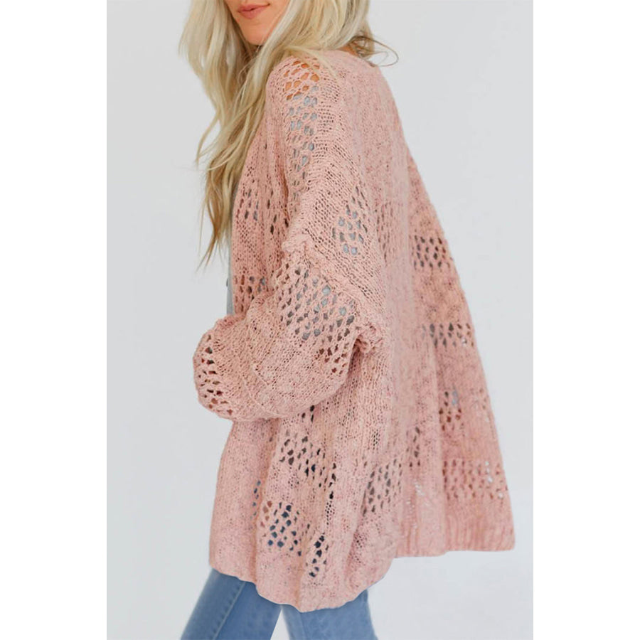 Openwork Open Front Long Sleeve Cardigan Apparel and Accessories