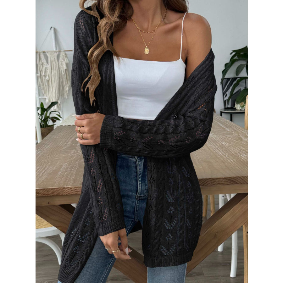 Openwork Open Front Long Sleeve Cardigan Apparel and Accessories