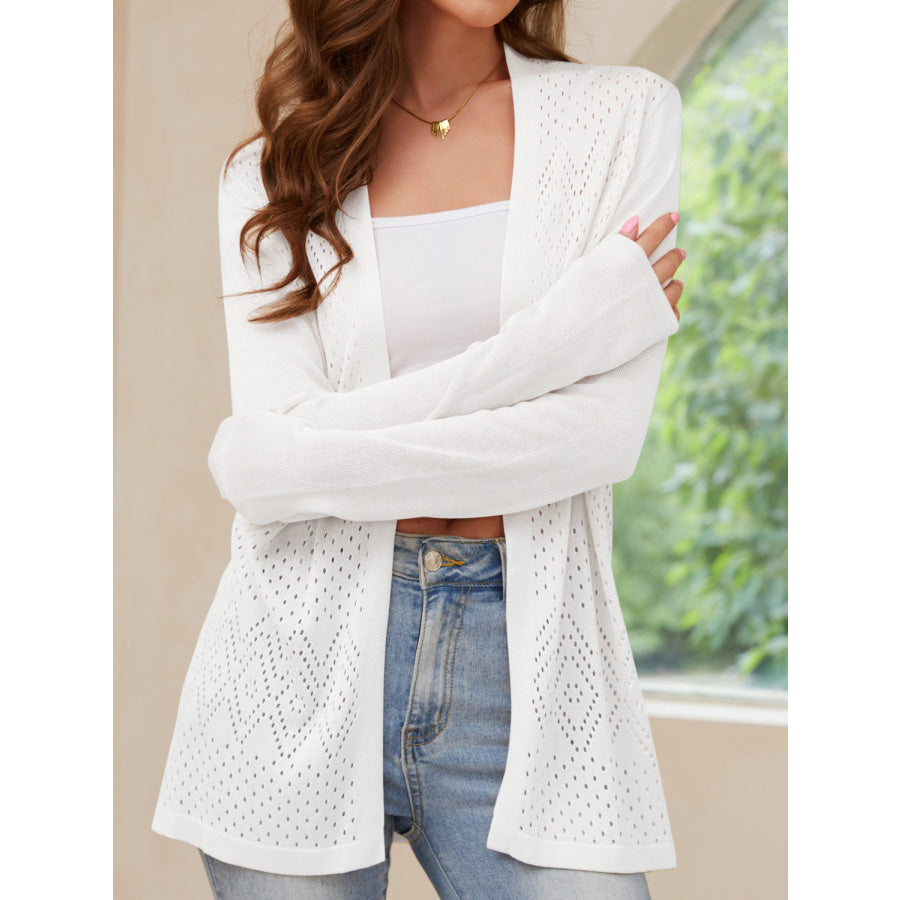 Openwork Open Front Long Sleeve Cardigan Apparel and Accessories