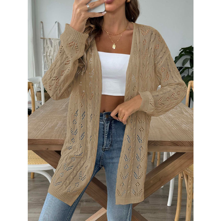 Openwork Open Front Long Sleeve Cardigan Apparel and Accessories