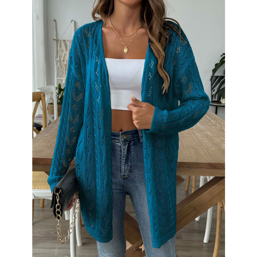 Openwork Open Front Long Sleeve Cardigan Apparel and Accessories