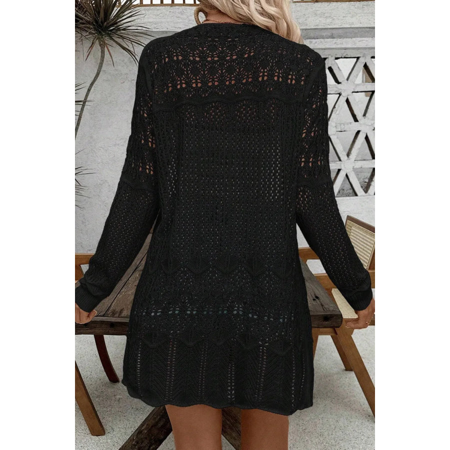 Openwork Open Front Long Sleeve Cardigan Apparel and Accessories