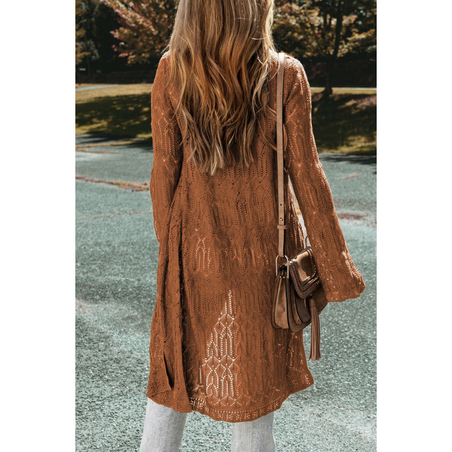 Openwork Open Front Long Sleeve Cardigan Apparel and Accessories