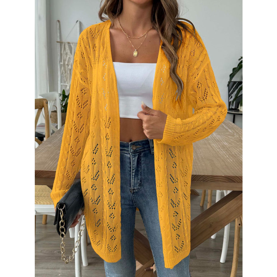 Openwork Open Front Long Sleeve Cardigan Apparel and Accessories