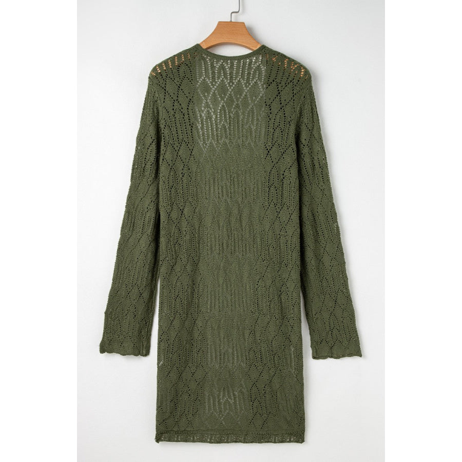 Openwork Open Front Long Sleeve Cardigan Apparel and Accessories