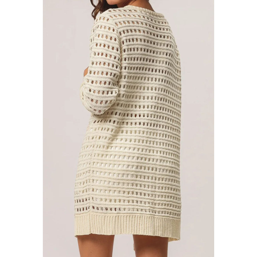 Openwork Open Front Long Sleeve Cardigan Beige / S Apparel and Accessories