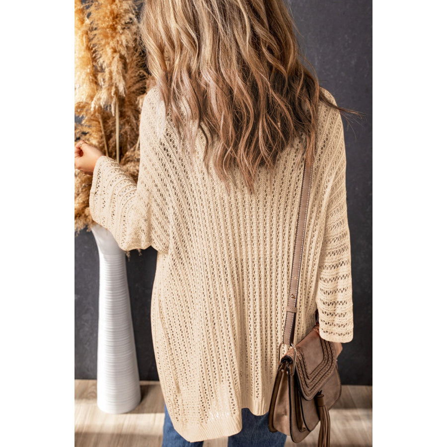 Openwork Open Front Long Sleeve Cardigan Apparel and Accessories