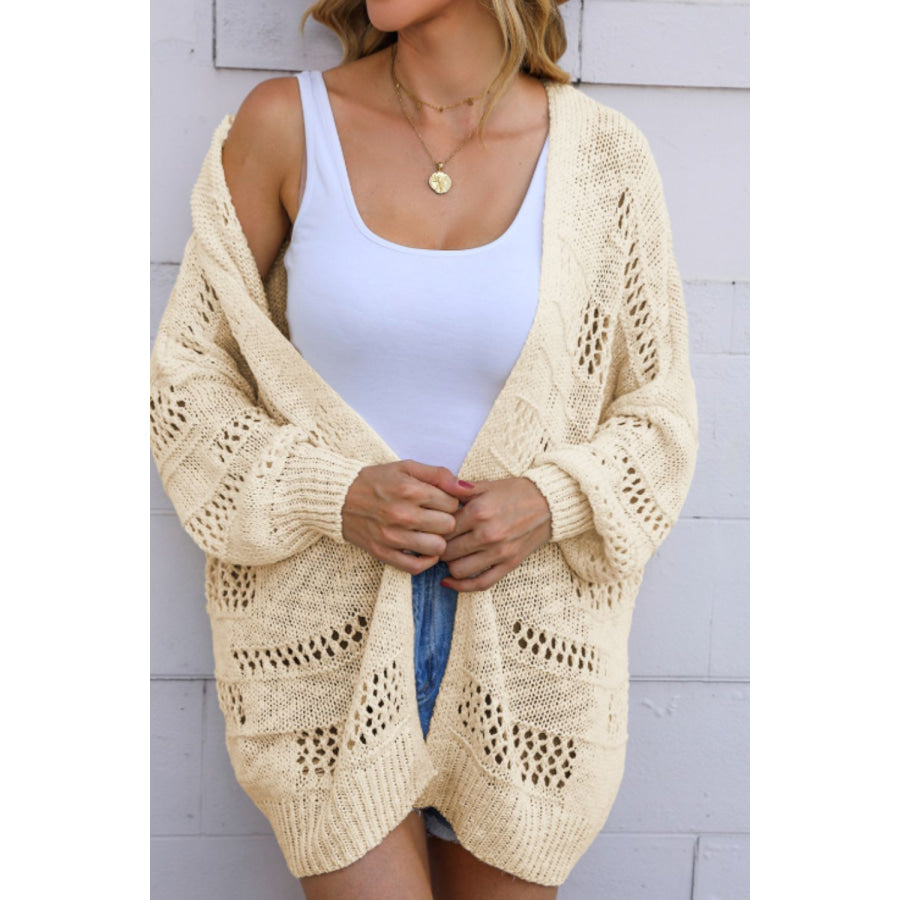 Openwork Open Front Long Sleeve Cardigan Apparel and Accessories