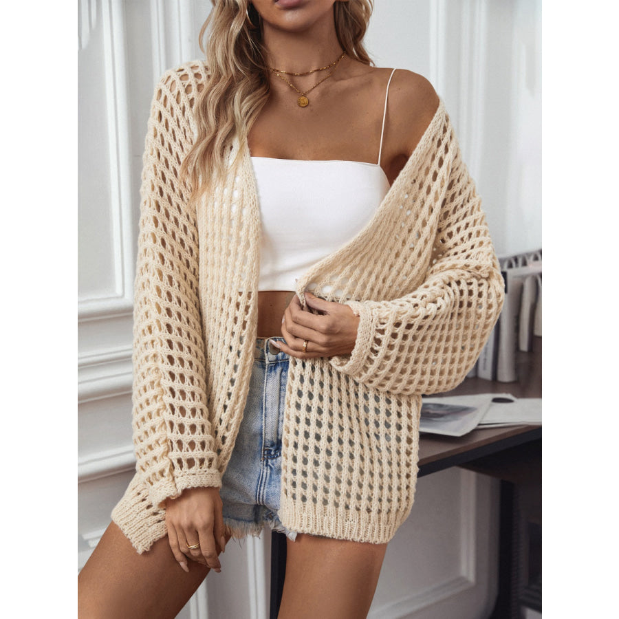 Openwork Open Front Long Sleeve Cardigan Apparel and Accessories