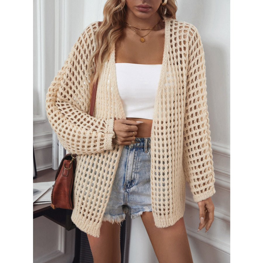 Openwork Open Front Long Sleeve Cardigan Apparel and Accessories