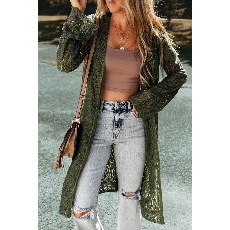 Openwork Open Front Long Sleeve Cardigan Apparel and Accessories