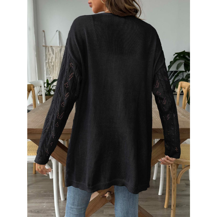 Openwork Open Front Long Sleeve Cardigan Apparel and Accessories