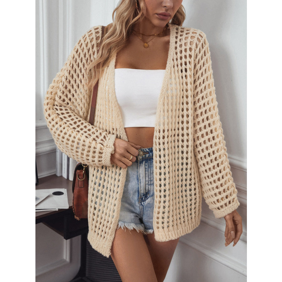 Openwork Open Front Long Sleeve Cardigan Apparel and Accessories