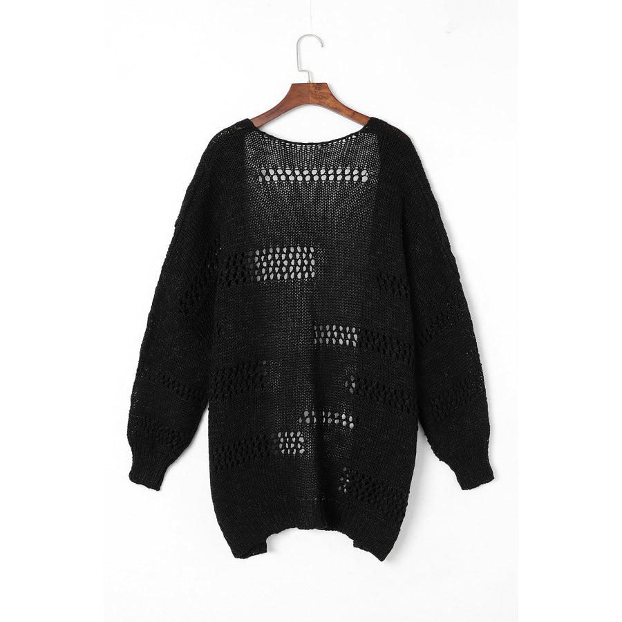 Openwork Open Front Long Sleeve Cardigan Apparel and Accessories