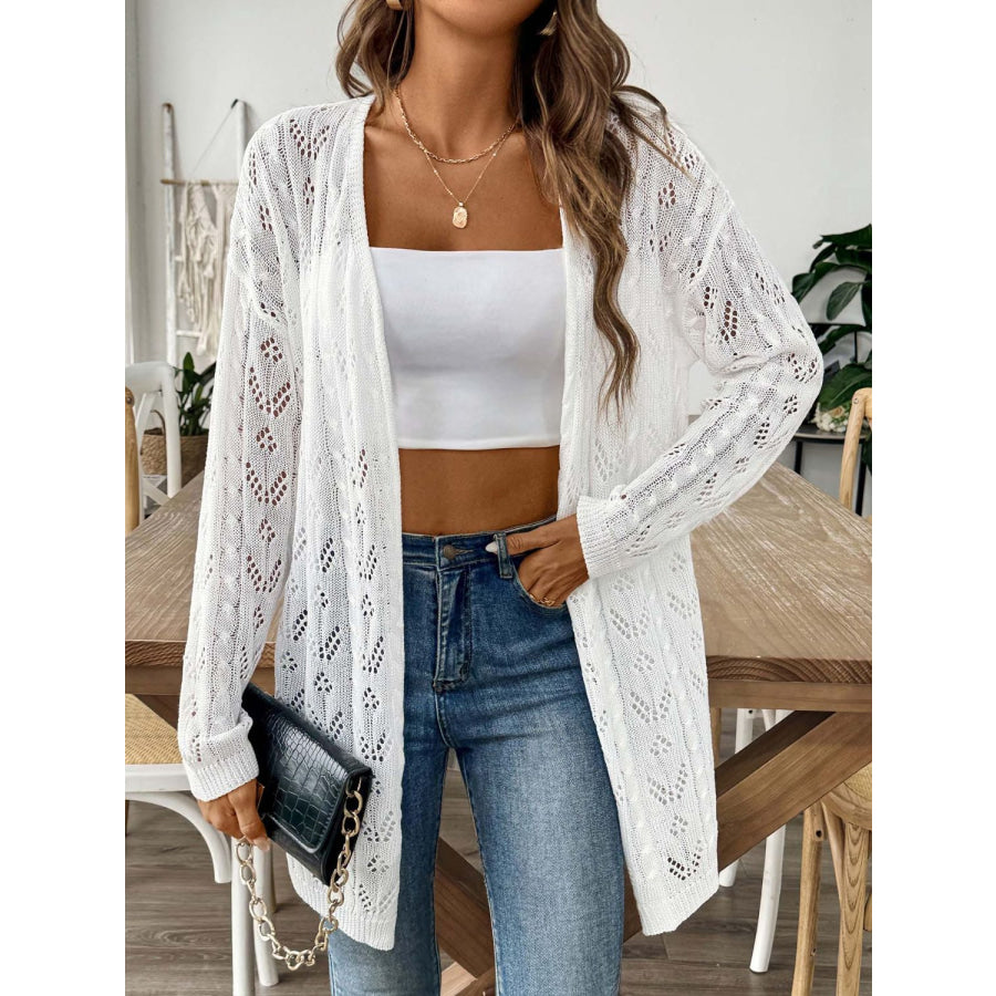 Openwork Open Front Long Sleeve Cardigan Apparel and Accessories