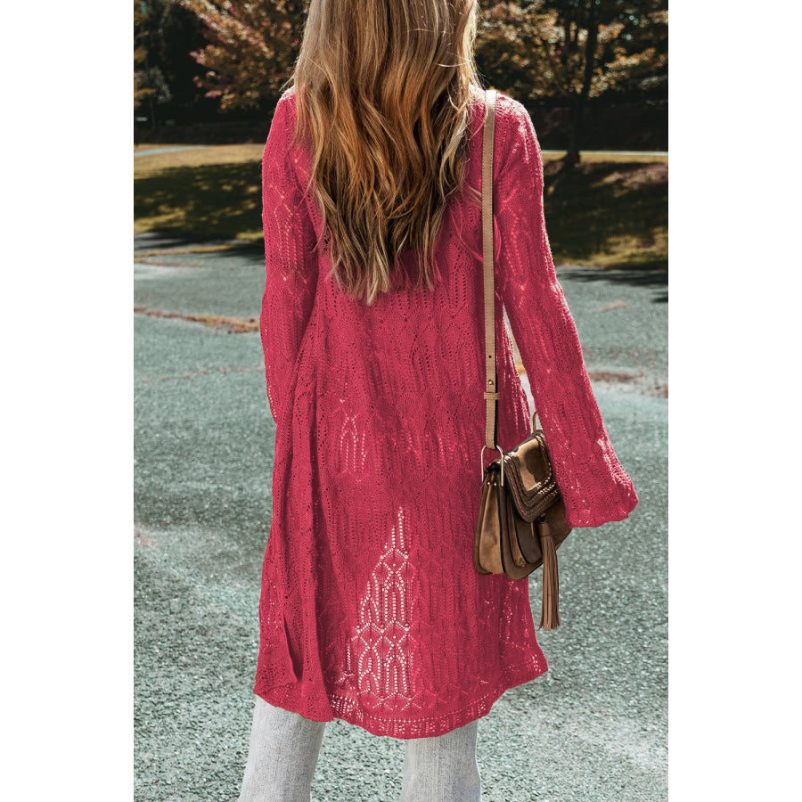 Openwork Open Front Long Sleeve Cardigan Apparel and Accessories