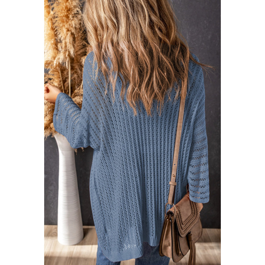 Openwork Open Front Long Sleeve Cardigan Apparel and Accessories