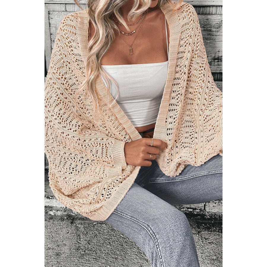 Openwork Open Front Long Sleeve Cardigan Apparel and Accessories