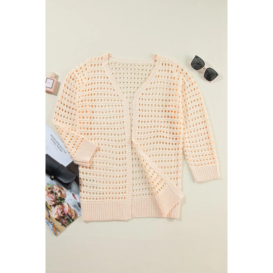 Openwork Open Front Long Sleeve Cardigan Apparel and Accessories