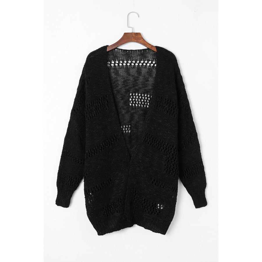 Openwork Open Front Long Sleeve Cardigan Apparel and Accessories