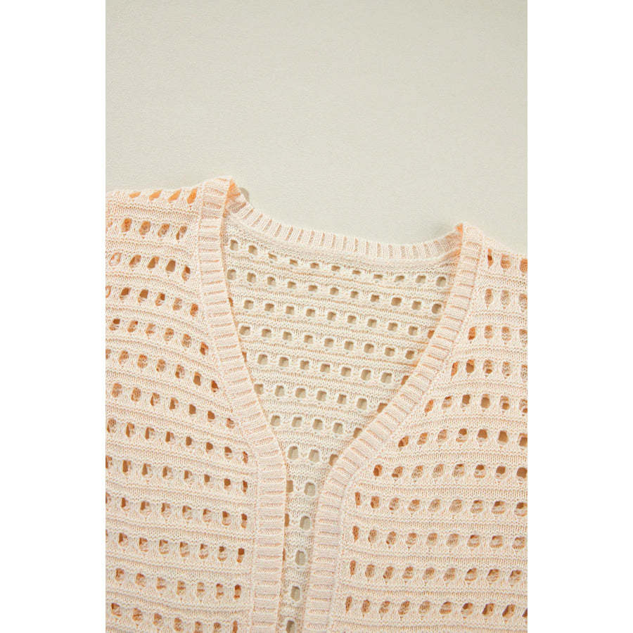 Openwork Open Front Long Sleeve Cardigan Apparel and Accessories