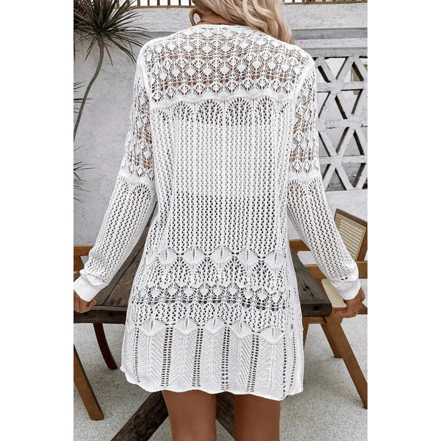 Openwork Open Front Long Sleeve Cardigan Apparel and Accessories