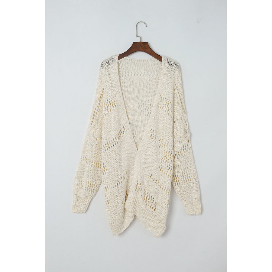 Openwork Open Front Long Sleeve Cardigan Apparel and Accessories