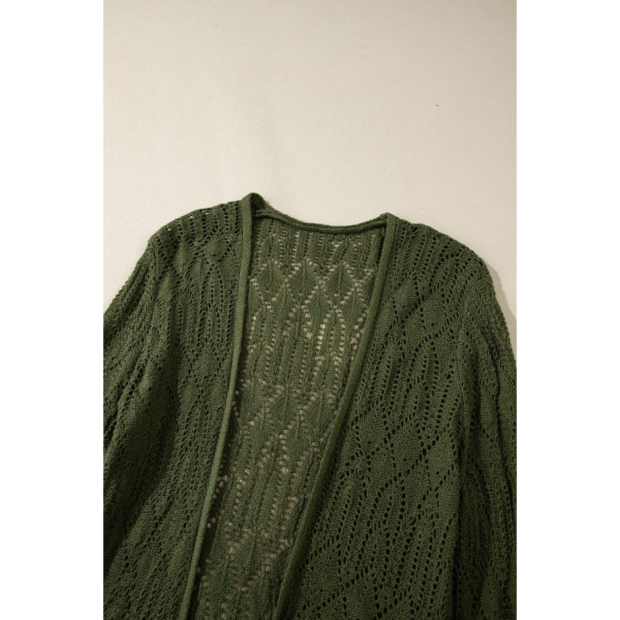 Openwork Open Front Long Sleeve Cardigan Apparel and Accessories