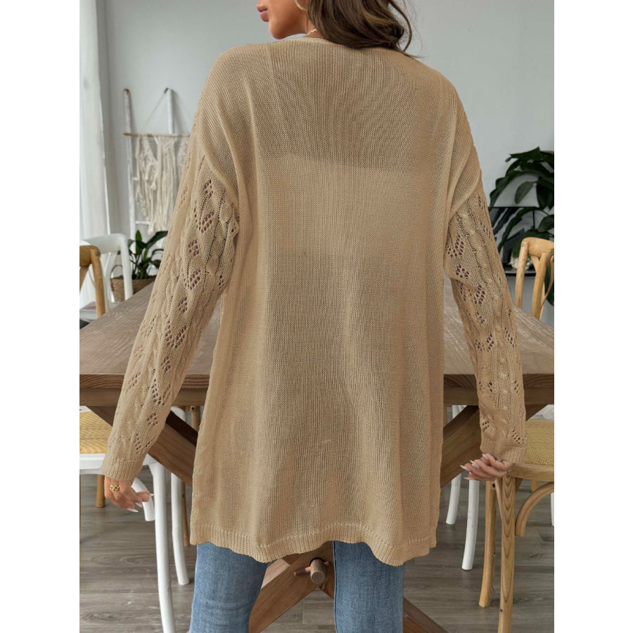 Openwork Open Front Long Sleeve Cardigan Apparel and Accessories