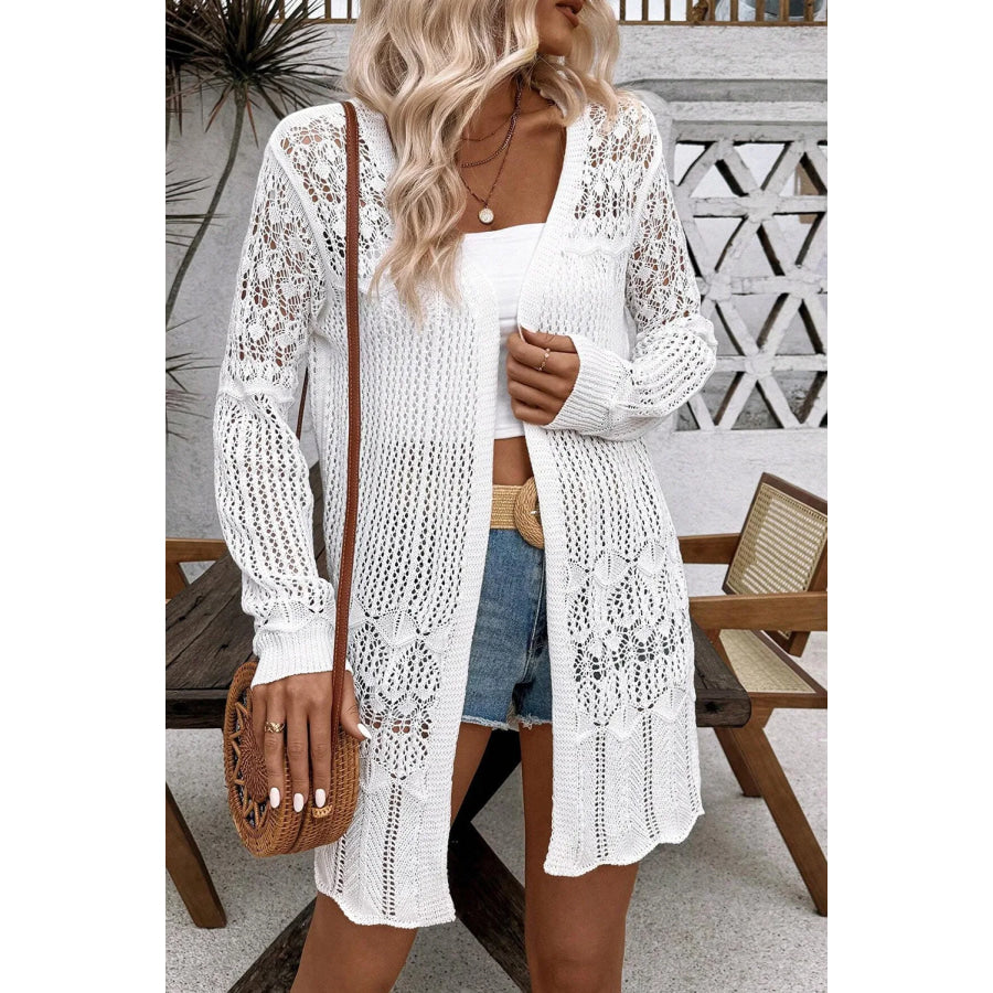 Openwork Open Front Long Sleeve Cardigan Apparel and Accessories