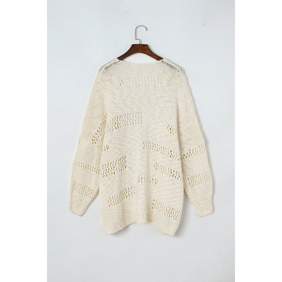 Openwork Open Front Long Sleeve Cardigan Apparel and Accessories