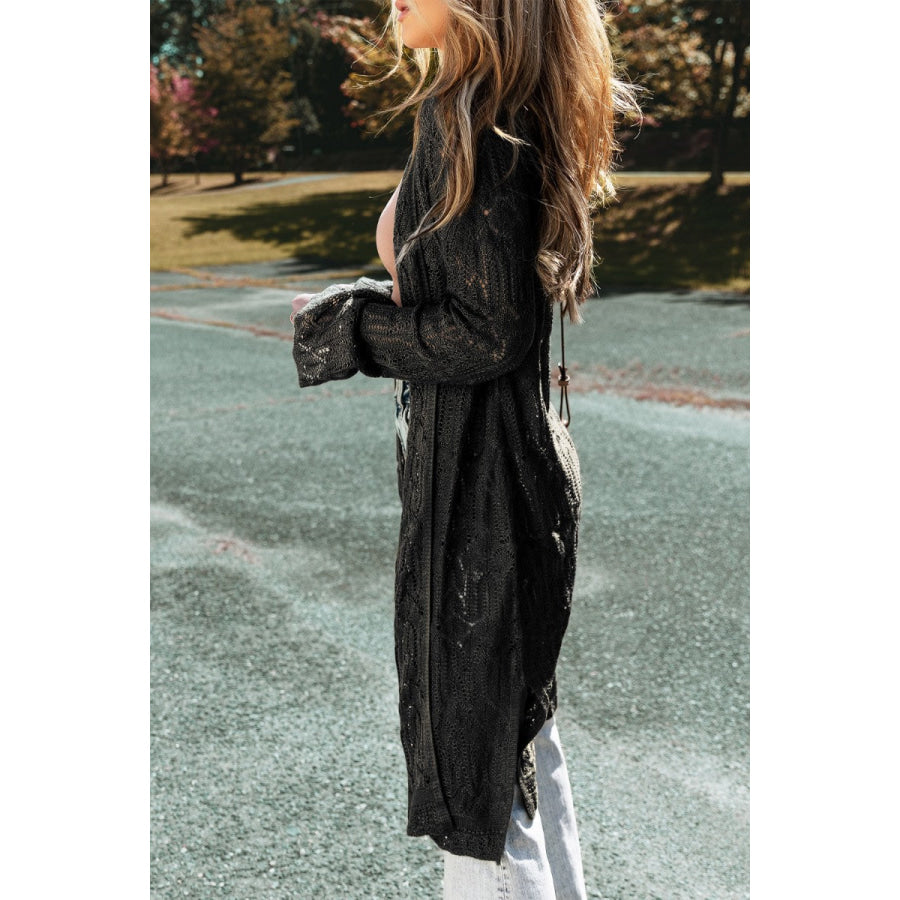 Openwork Open Front Long Sleeve Cardigan Apparel and Accessories