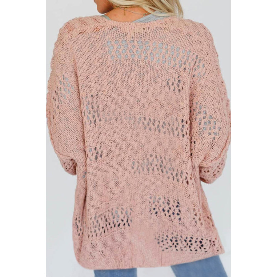 Openwork Open Front Long Sleeve Cardigan Apparel and Accessories