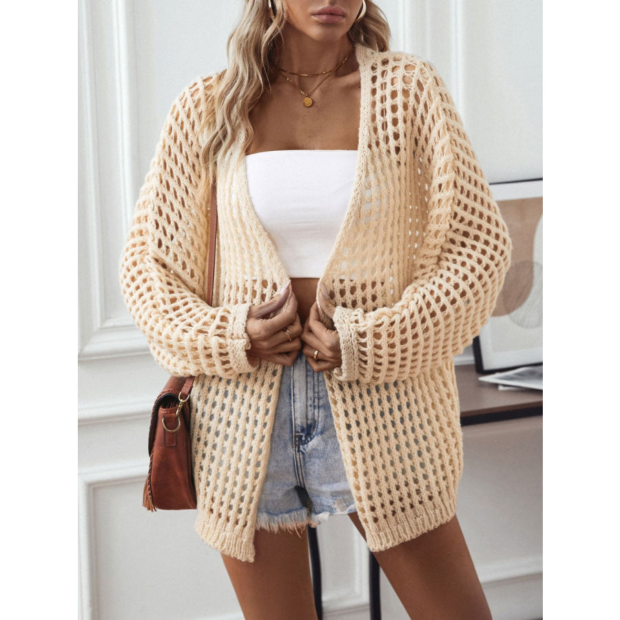 Openwork Open Front Long Sleeve Cardigan Apparel and Accessories