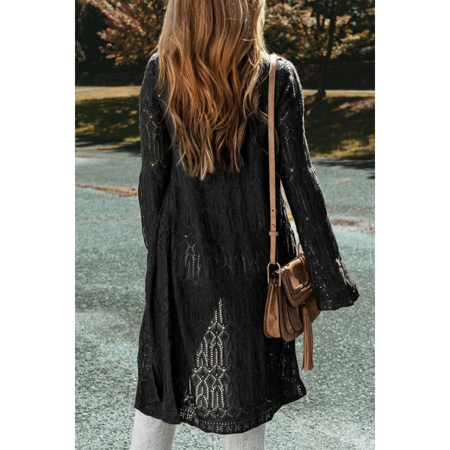 Openwork Open Front Long Sleeve Cardigan Apparel and Accessories