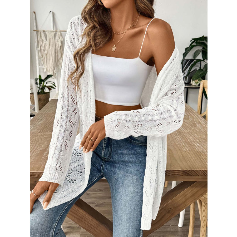 Openwork Open Front Long Sleeve Cardigan Apparel and Accessories