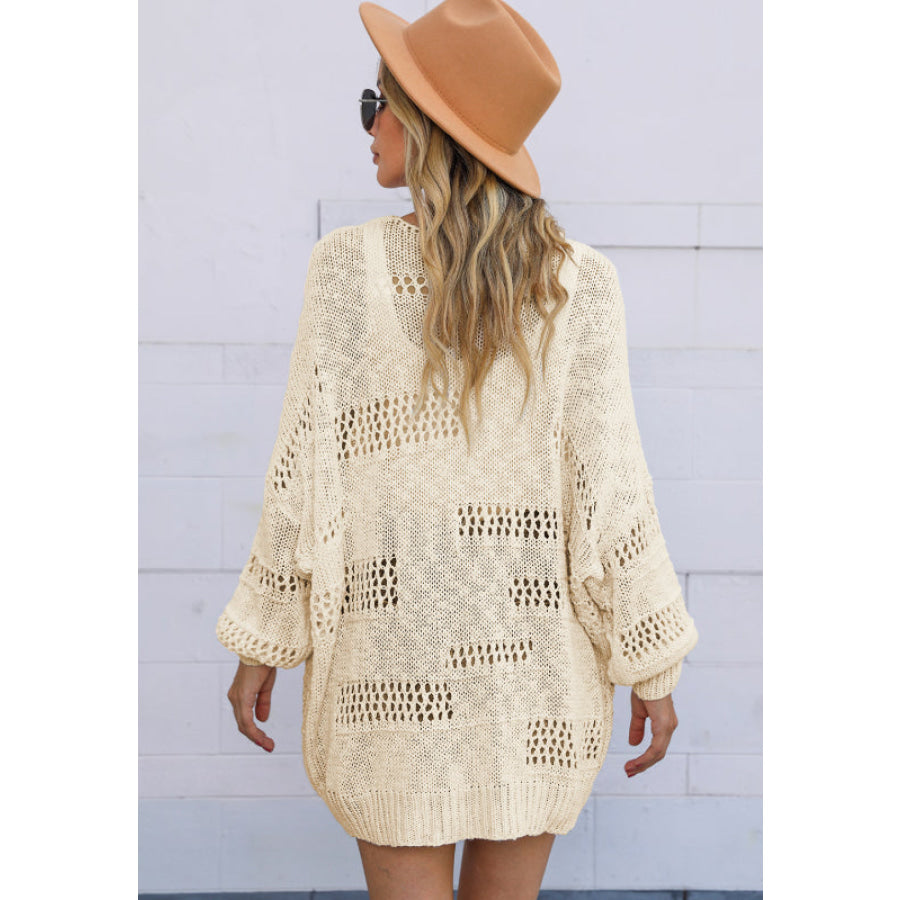 Openwork Open Front Long Sleeve Cardigan Apparel and Accessories