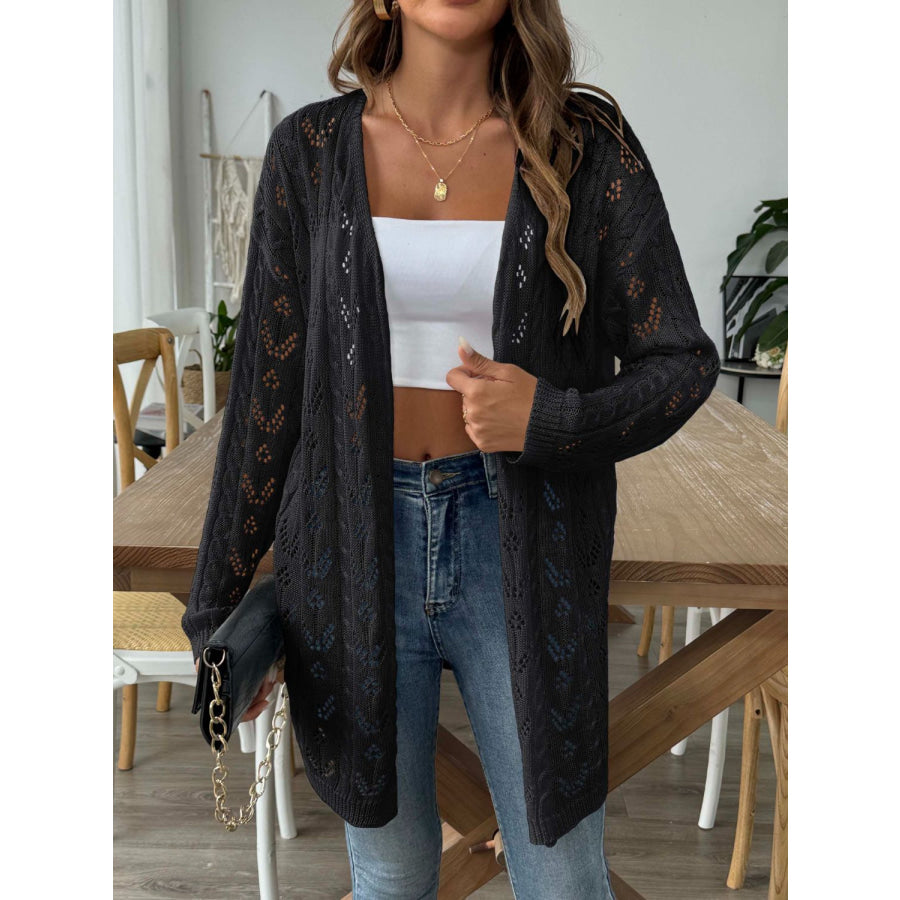 Openwork Open Front Long Sleeve Cardigan Black / One Size Apparel and Accessories