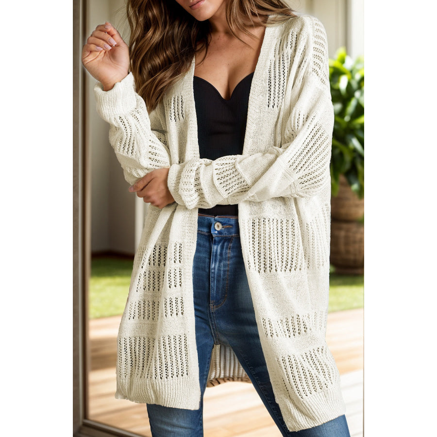 Openwork Open Front Long Sleeve Cardigan Ivory / S Apparel and Accessories