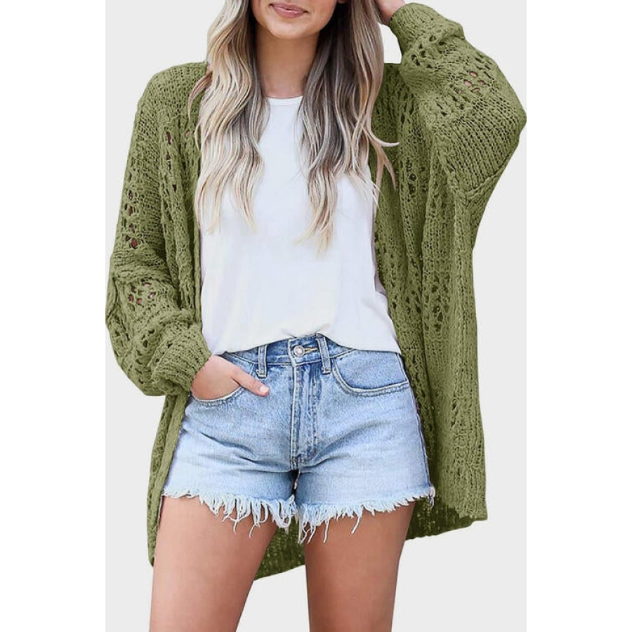 Openwork Open Front Long Sleeve Cardigan