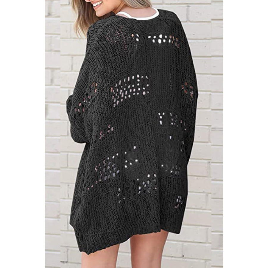 Openwork Open Front Long Sleeve Cardigan