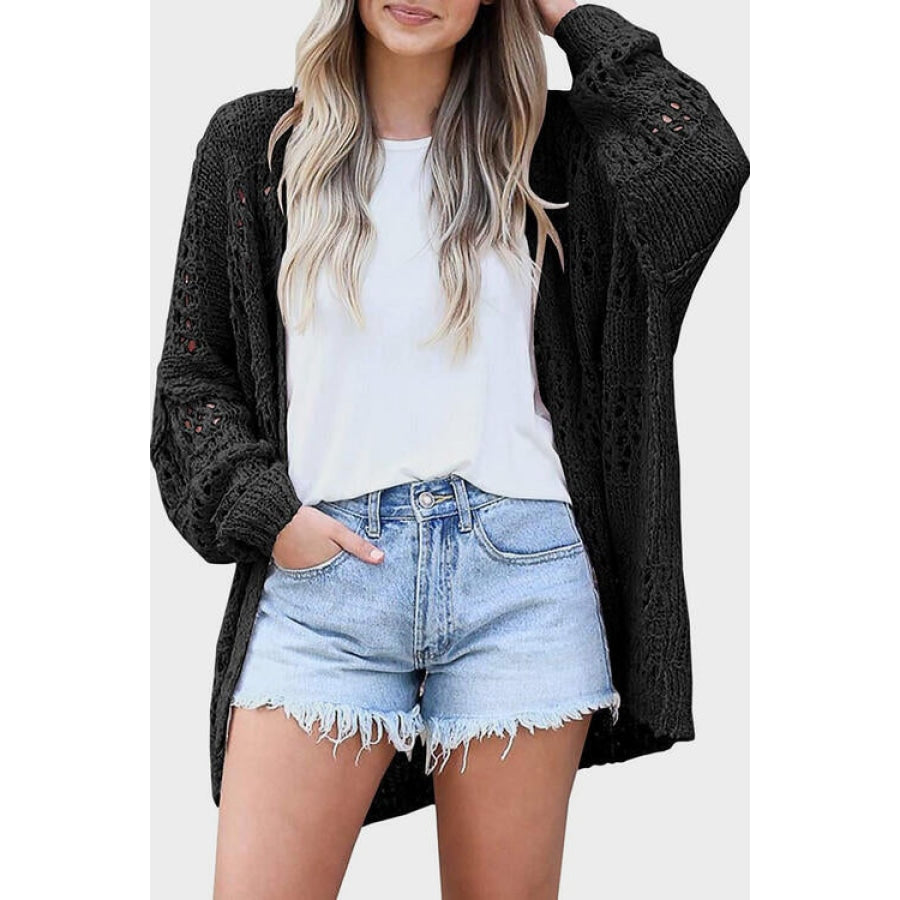 Openwork Open Front Long Sleeve Cardigan