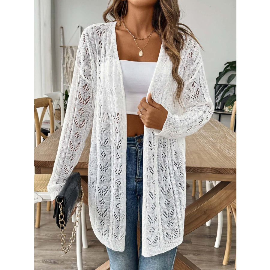 Openwork Open Front Long Sleeve Cardigan White / One Size Apparel and Accessories