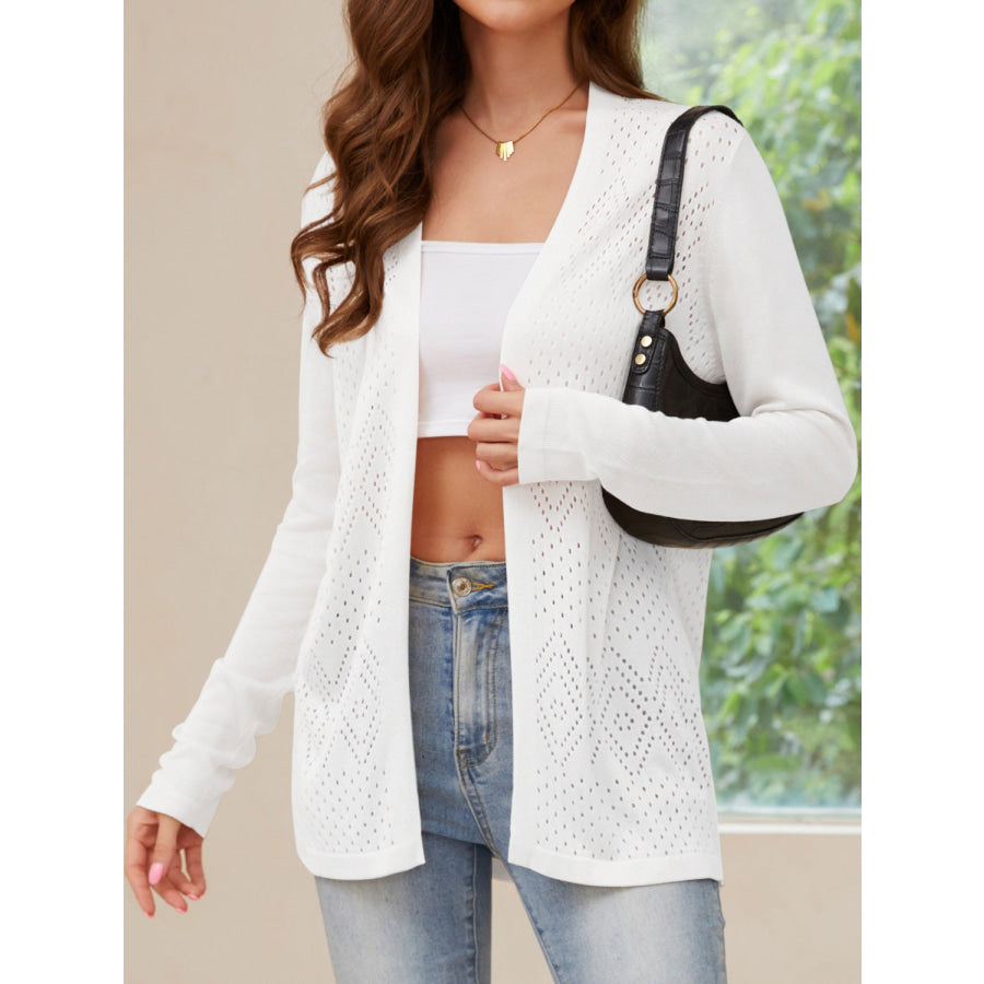 Openwork Open Front Long Sleeve Cardigan White / S Apparel and Accessories