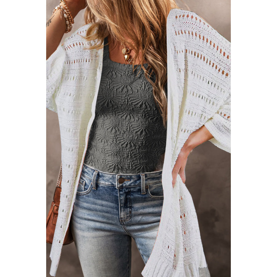 Openwork Open Front Long Sleeve Cardigan White / S Apparel and Accessories