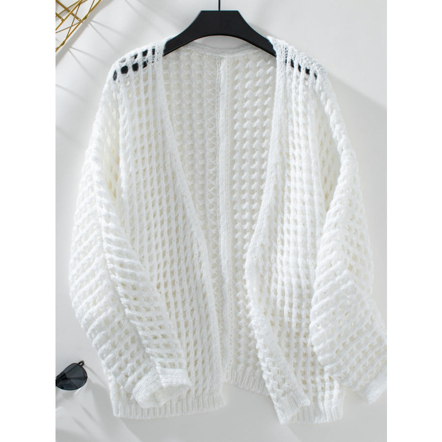 Openwork Open Front Long Sleeve Cardigan White / S Apparel and Accessories